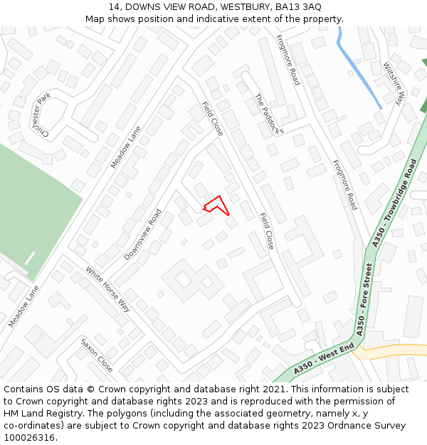 14, DOWNS VIEW ROAD, WESTBURY, BA13 3AQ: Location map and indicative extent of plot