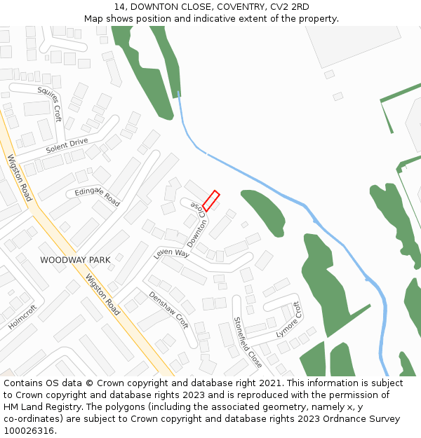 14, DOWNTON CLOSE, COVENTRY, CV2 2RD: Location map and indicative extent of plot