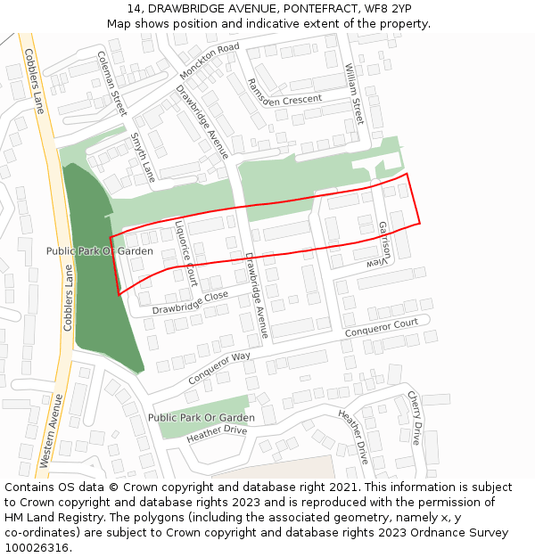 14, DRAWBRIDGE AVENUE, PONTEFRACT, WF8 2YP: Location map and indicative extent of plot