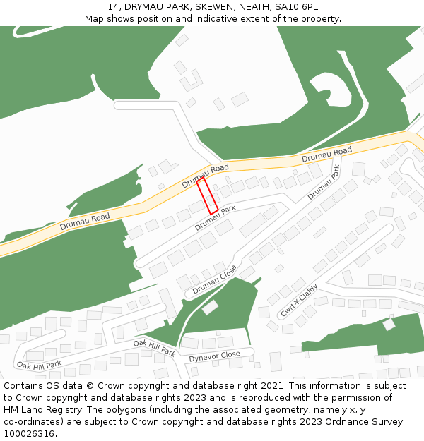 14, DRYMAU PARK, SKEWEN, NEATH, SA10 6PL: Location map and indicative extent of plot
