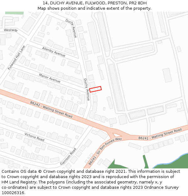 14, DUCHY AVENUE, FULWOOD, PRESTON, PR2 8DH: Location map and indicative extent of plot