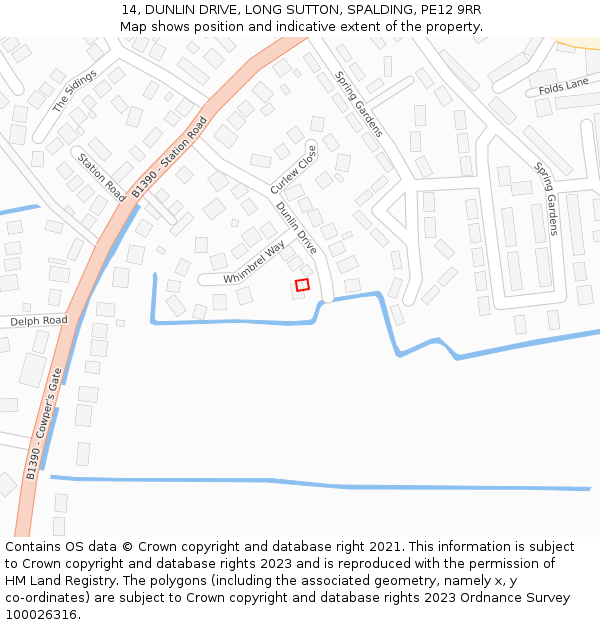 14, DUNLIN DRIVE, LONG SUTTON, SPALDING, PE12 9RR: Location map and indicative extent of plot
