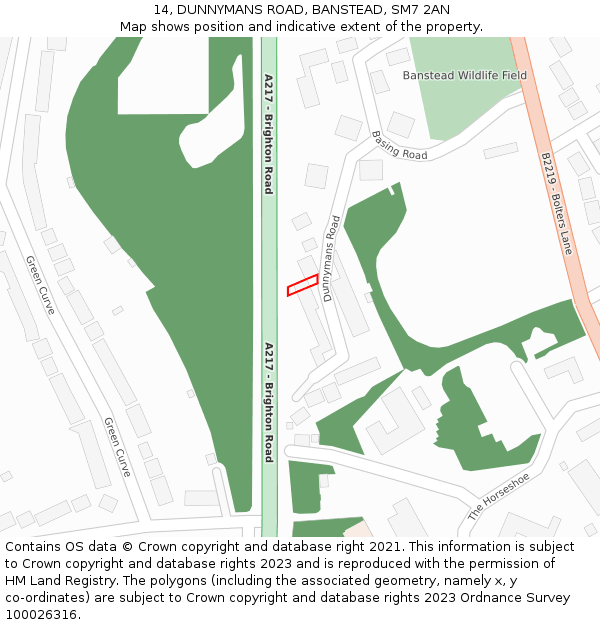 14, DUNNYMANS ROAD, BANSTEAD, SM7 2AN: Location map and indicative extent of plot