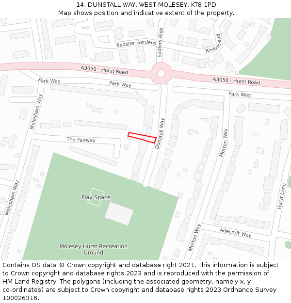14, DUNSTALL WAY, WEST MOLESEY, KT8 1PD: Location map and indicative extent of plot