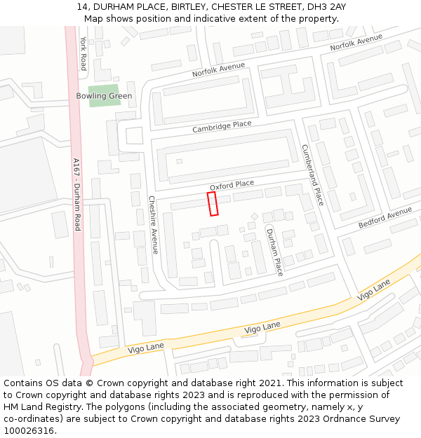 14, DURHAM PLACE, BIRTLEY, CHESTER LE STREET, DH3 2AY: Location map and indicative extent of plot