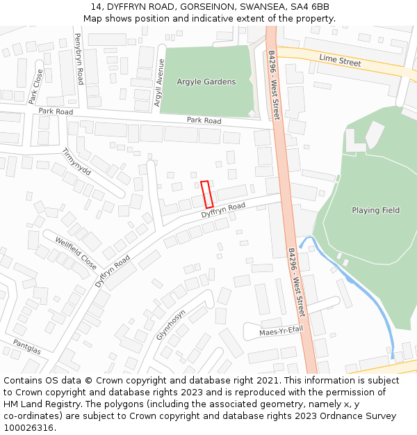 14, DYFFRYN ROAD, GORSEINON, SWANSEA, SA4 6BB: Location map and indicative extent of plot