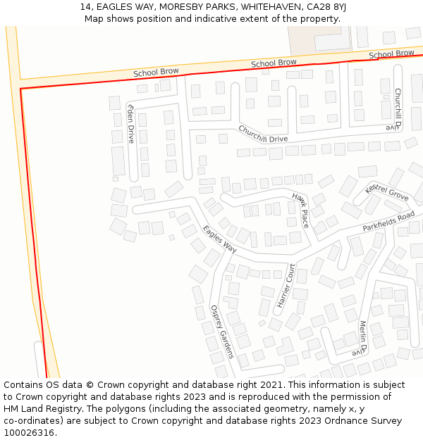 14, EAGLES WAY, MORESBY PARKS, WHITEHAVEN, CA28 8YJ: Location map and indicative extent of plot