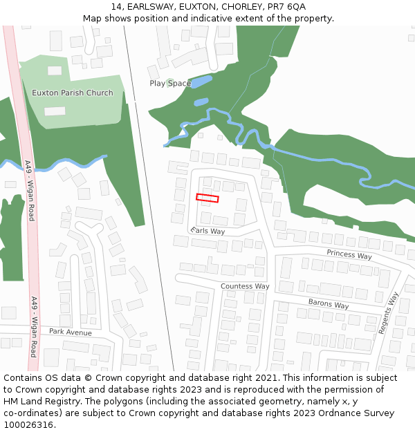 14, EARLSWAY, EUXTON, CHORLEY, PR7 6QA: Location map and indicative extent of plot