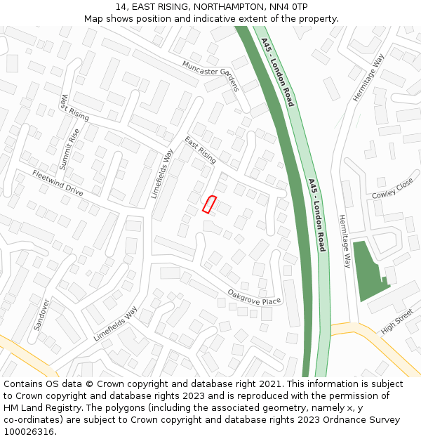 14, EAST RISING, NORTHAMPTON, NN4 0TP: Location map and indicative extent of plot