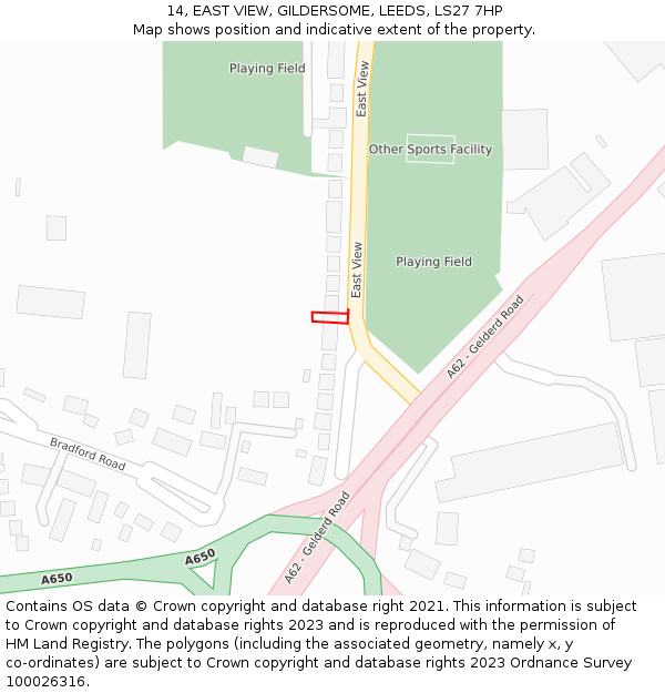 14, EAST VIEW, GILDERSOME, LEEDS, LS27 7HP: Location map and indicative extent of plot