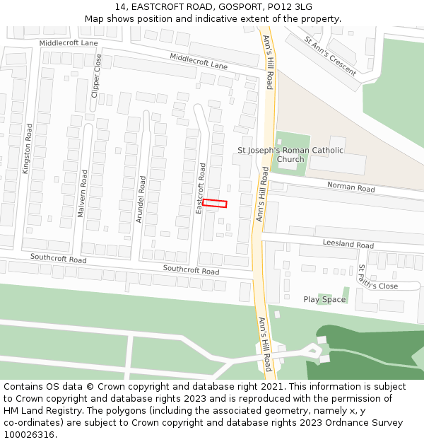 14, EASTCROFT ROAD, GOSPORT, PO12 3LG: Location map and indicative extent of plot