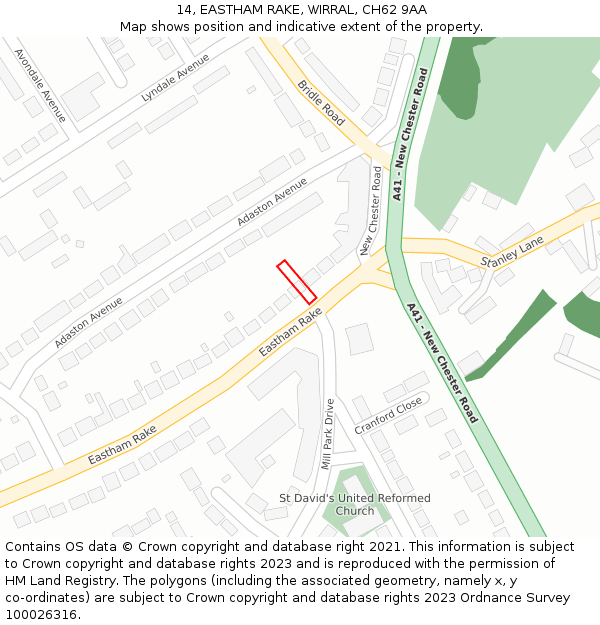 14, EASTHAM RAKE, WIRRAL, CH62 9AA: Location map and indicative extent of plot