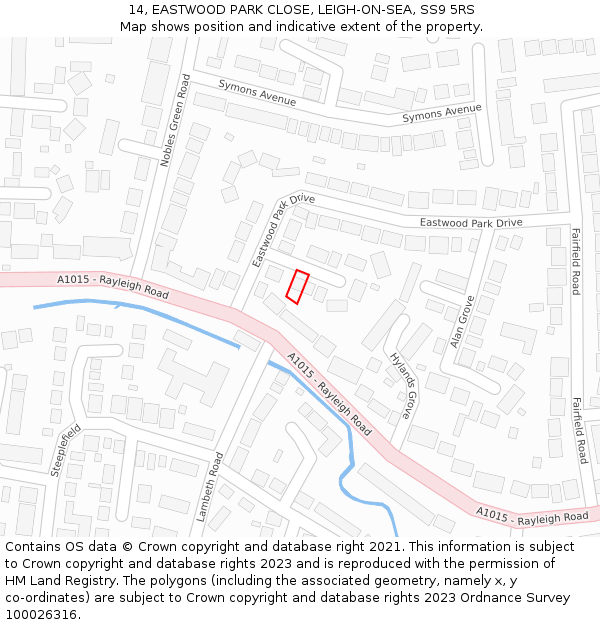 14, EASTWOOD PARK CLOSE, LEIGH-ON-SEA, SS9 5RS: Location map and indicative extent of plot