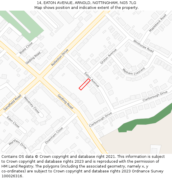 14, EATON AVENUE, ARNOLD, NOTTINGHAM, NG5 7LG: Location map and indicative extent of plot