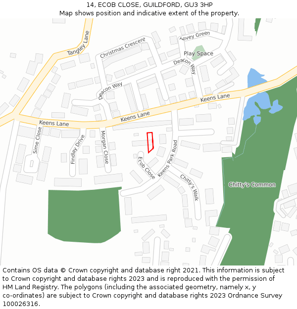 14, ECOB CLOSE, GUILDFORD, GU3 3HP: Location map and indicative extent of plot