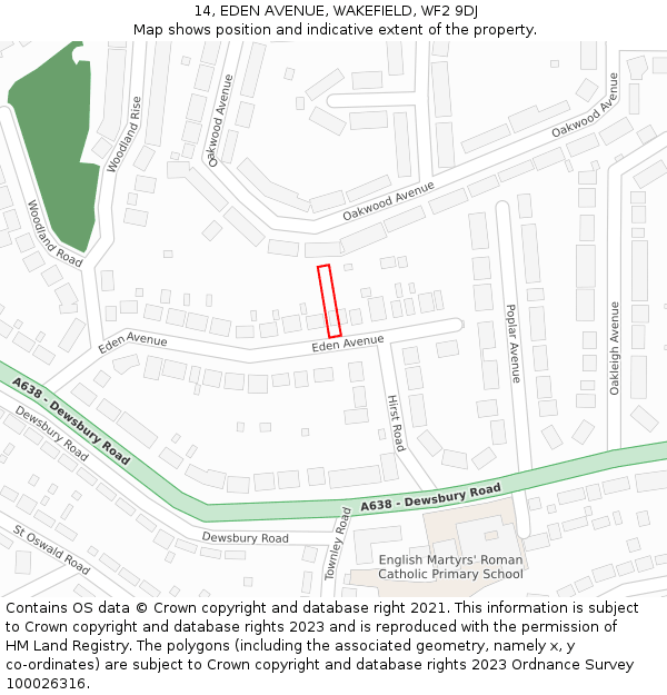 14, EDEN AVENUE, WAKEFIELD, WF2 9DJ: Location map and indicative extent of plot