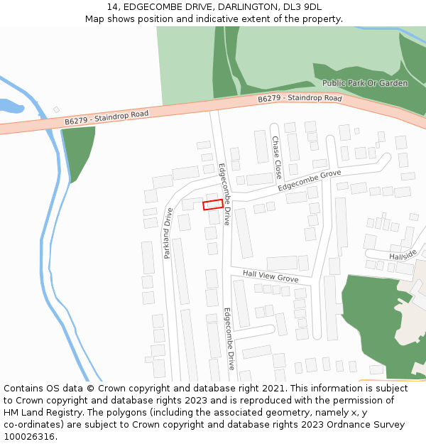 14, EDGECOMBE DRIVE, DARLINGTON, DL3 9DL: Location map and indicative extent of plot