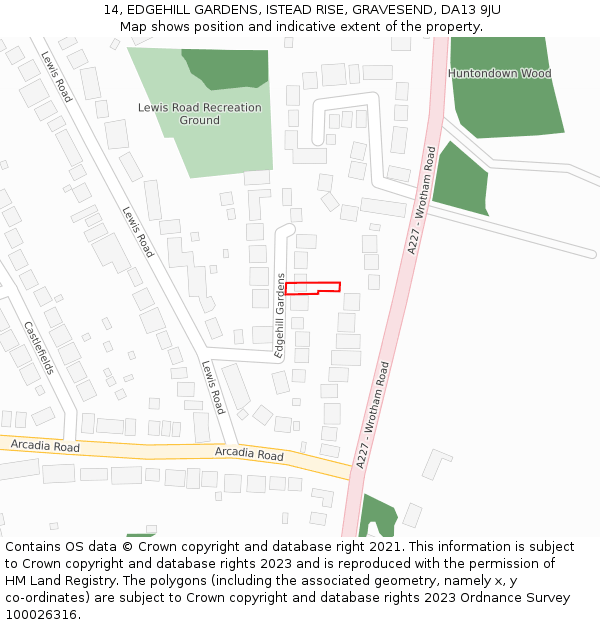 14, EDGEHILL GARDENS, ISTEAD RISE, GRAVESEND, DA13 9JU: Location map and indicative extent of plot