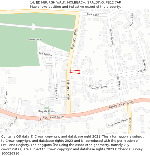 14, EDINBURGH WALK, HOLBEACH, SPALDING, PE12 7AP: Location map and indicative extent of plot