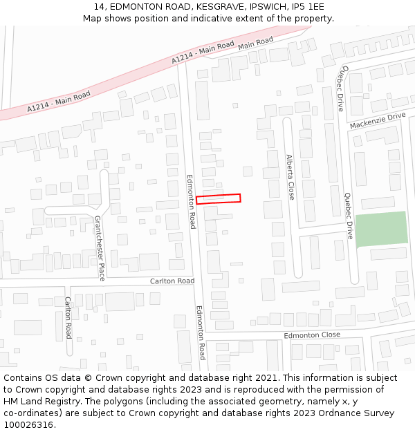 14, EDMONTON ROAD, KESGRAVE, IPSWICH, IP5 1EE: Location map and indicative extent of plot