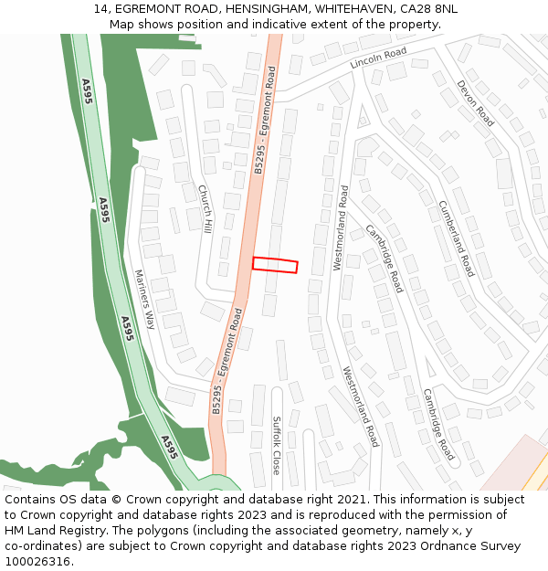 14, EGREMONT ROAD, HENSINGHAM, WHITEHAVEN, CA28 8NL: Location map and indicative extent of plot