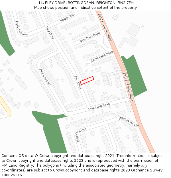 14, ELEY DRIVE, ROTTINGDEAN, BRIGHTON, BN2 7FH: Location map and indicative extent of plot
