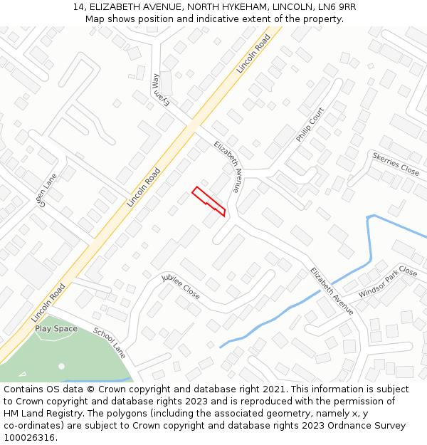 14, ELIZABETH AVENUE, NORTH HYKEHAM, LINCOLN, LN6 9RR: Location map and indicative extent of plot