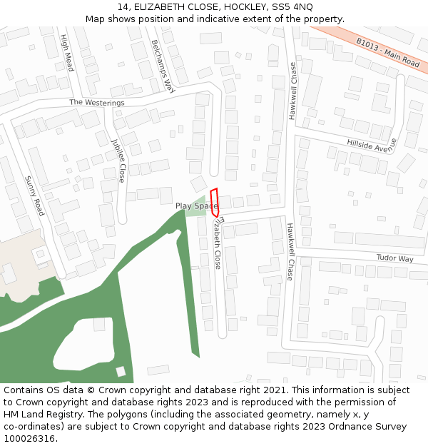 14, ELIZABETH CLOSE, HOCKLEY, SS5 4NQ: Location map and indicative extent of plot