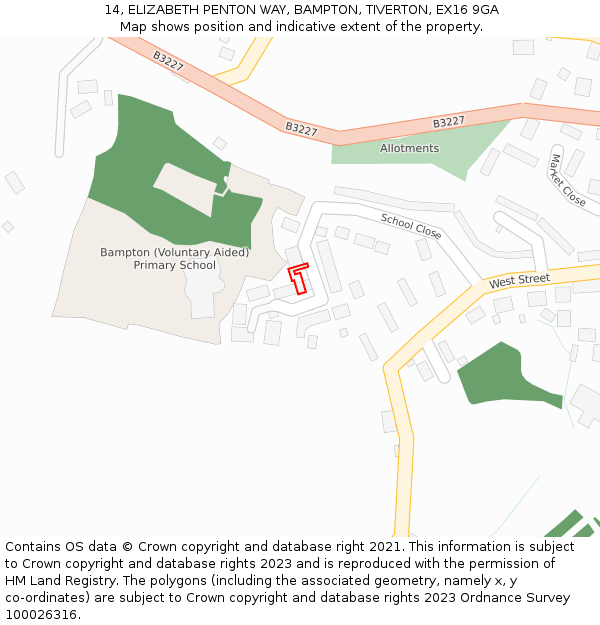 14, ELIZABETH PENTON WAY, BAMPTON, TIVERTON, EX16 9GA: Location map and indicative extent of plot