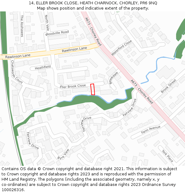 14, ELLER BROOK CLOSE, HEATH CHARNOCK, CHORLEY, PR6 9NQ: Location map and indicative extent of plot