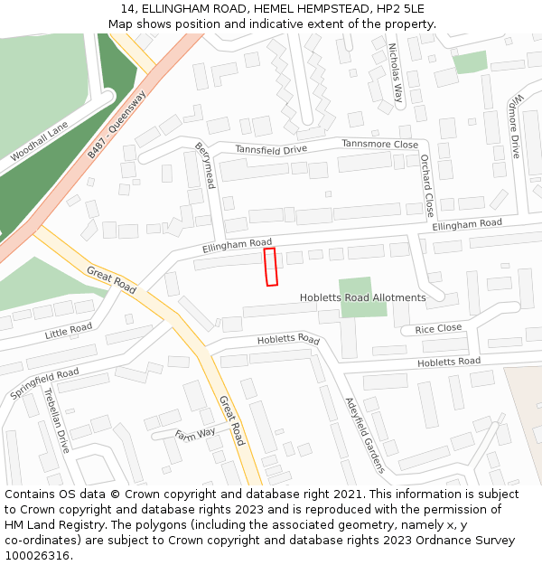 14, ELLINGHAM ROAD, HEMEL HEMPSTEAD, HP2 5LE: Location map and indicative extent of plot