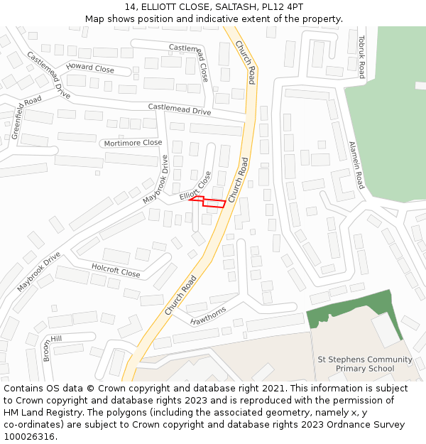 14, ELLIOTT CLOSE, SALTASH, PL12 4PT: Location map and indicative extent of plot