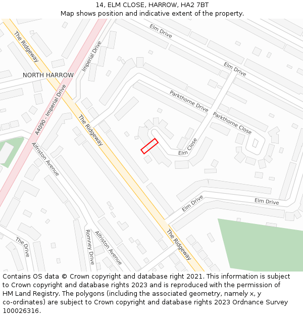 14, ELM CLOSE, HARROW, HA2 7BT: Location map and indicative extent of plot