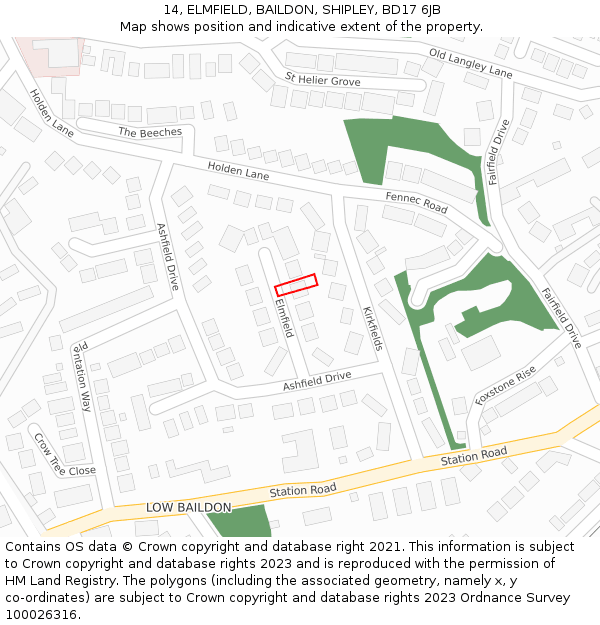 14, ELMFIELD, BAILDON, SHIPLEY, BD17 6JB: Location map and indicative extent of plot