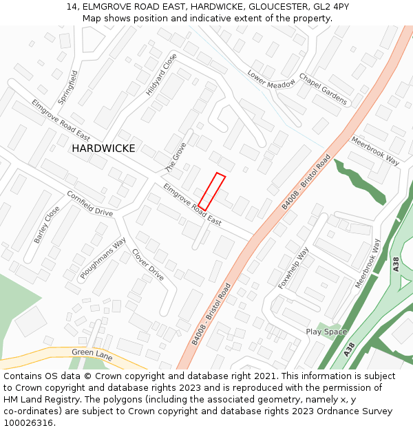 14, ELMGROVE ROAD EAST, HARDWICKE, GLOUCESTER, GL2 4PY: Location map and indicative extent of plot