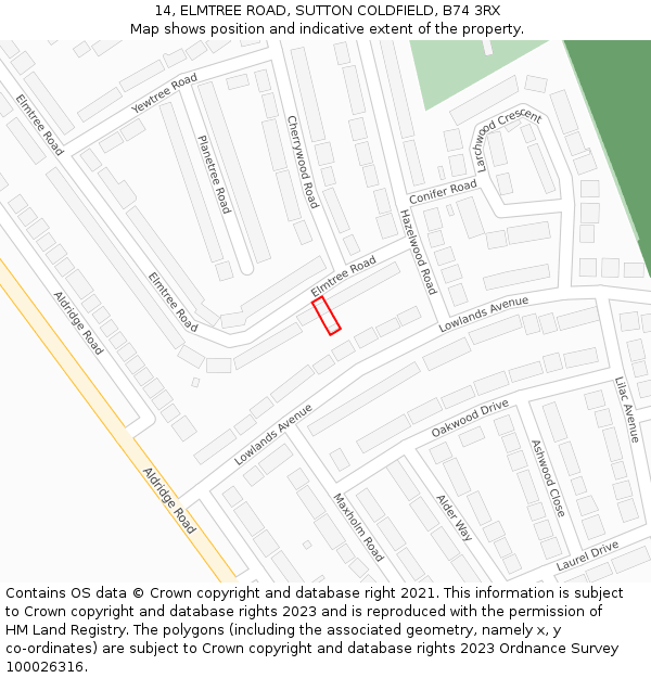 14, ELMTREE ROAD, SUTTON COLDFIELD, B74 3RX: Location map and indicative extent of plot