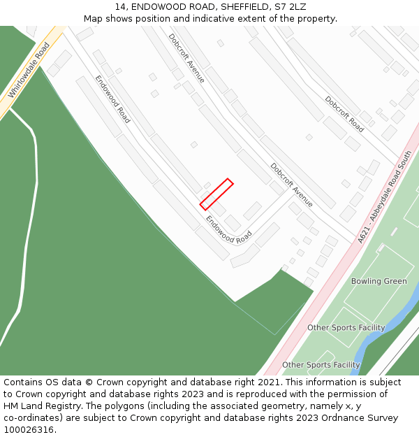 14, ENDOWOOD ROAD, SHEFFIELD, S7 2LZ: Location map and indicative extent of plot