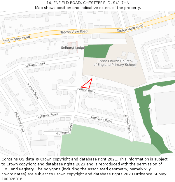 14, ENFIELD ROAD, CHESTERFIELD, S41 7HN: Location map and indicative extent of plot