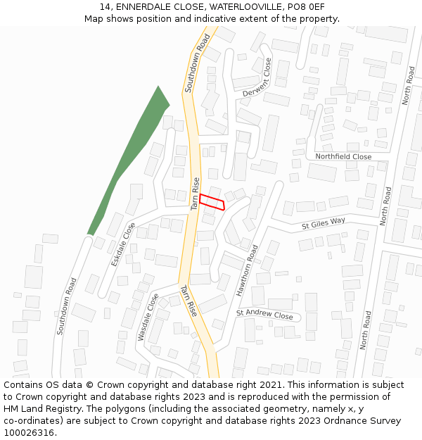 14, ENNERDALE CLOSE, WATERLOOVILLE, PO8 0EF: Location map and indicative extent of plot