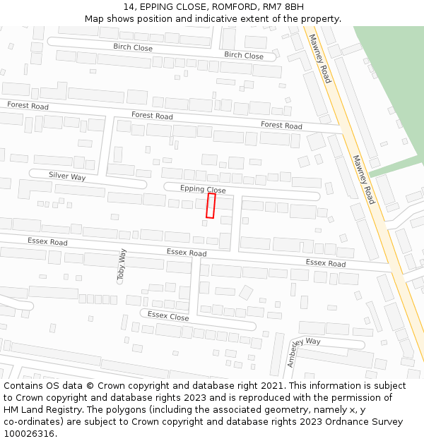 14, EPPING CLOSE, ROMFORD, RM7 8BH: Location map and indicative extent of plot