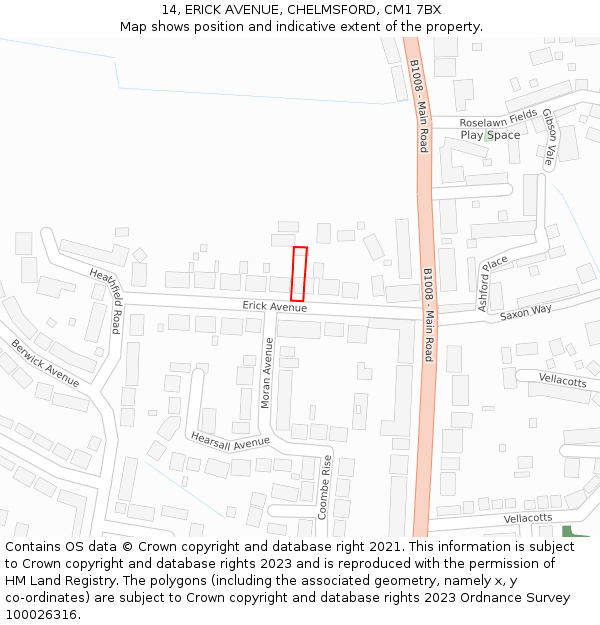 14, ERICK AVENUE, CHELMSFORD, CM1 7BX: Location map and indicative extent of plot