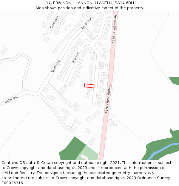 14, ERW NON, LLANNON, LLANELLI, SA14 6BH: Location map and indicative extent of plot