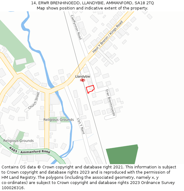 14, ERWR BRENHINOEDD, LLANDYBIE, AMMANFORD, SA18 2TQ: Location map and indicative extent of plot