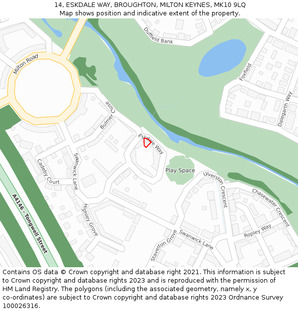 14, ESKDALE WAY, BROUGHTON, MILTON KEYNES, MK10 9LQ: Location map and indicative extent of plot