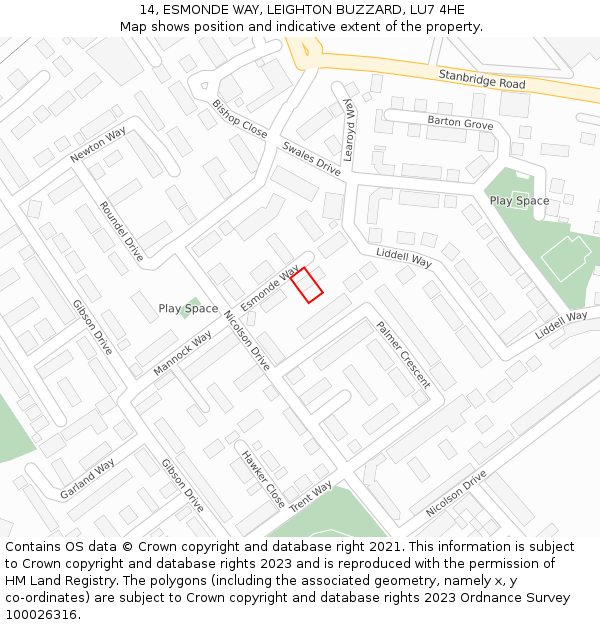 14, ESMONDE WAY, LEIGHTON BUZZARD, LU7 4HE: Location map and indicative extent of plot