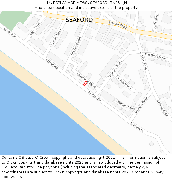 14, ESPLANADE MEWS, SEAFORD, BN25 1JN: Location map and indicative extent of plot