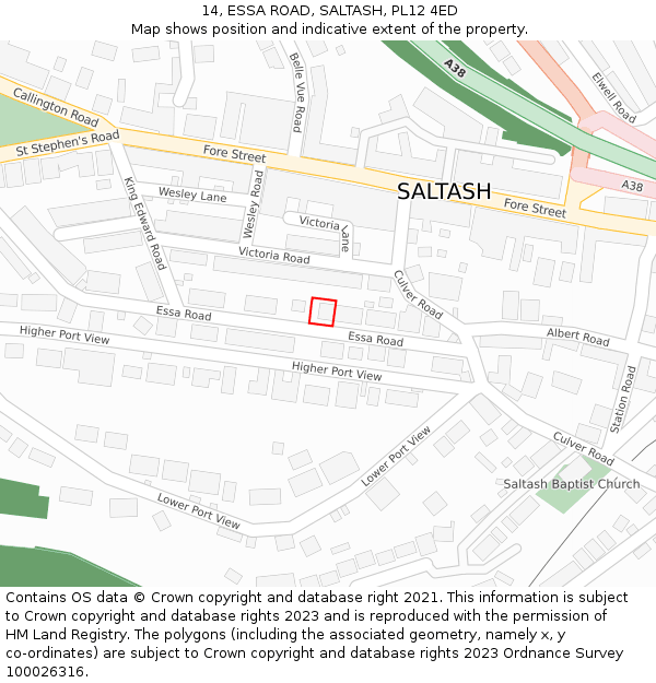 14, ESSA ROAD, SALTASH, PL12 4ED: Location map and indicative extent of plot