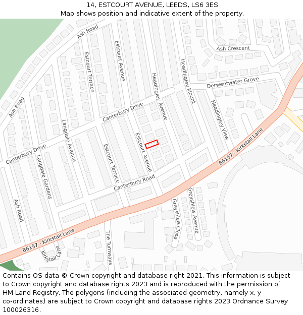 14, ESTCOURT AVENUE, LEEDS, LS6 3ES: Location map and indicative extent of plot