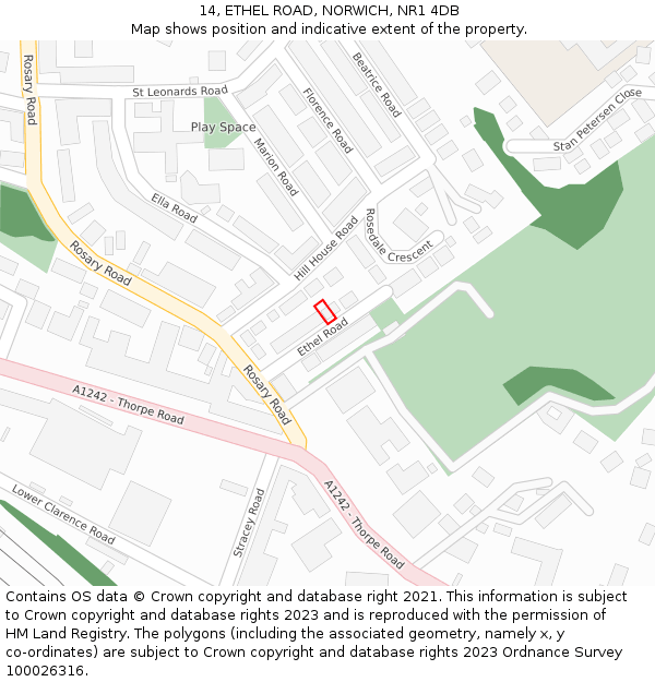 14, ETHEL ROAD, NORWICH, NR1 4DB: Location map and indicative extent of plot