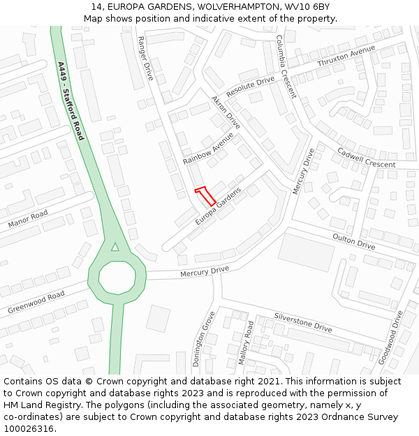 14, EUROPA GARDENS, WOLVERHAMPTON, WV10 6BY: Location map and indicative extent of plot